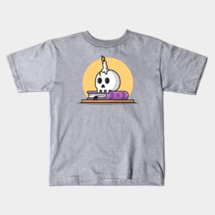 Skull with Candle On Book Cartoon Vector Icon Illustration Kids T-Shirt